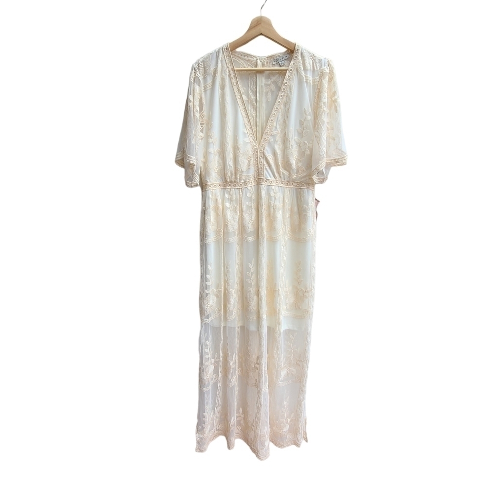 Haute Monde Sheer Embroidered Lace Maxi Dress, Boho Festival, Size Medium - Picture 2 of 11